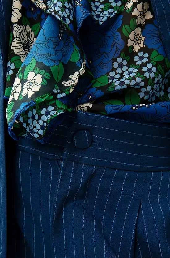 Wide-Leg Pleated Pants Blue Stripes