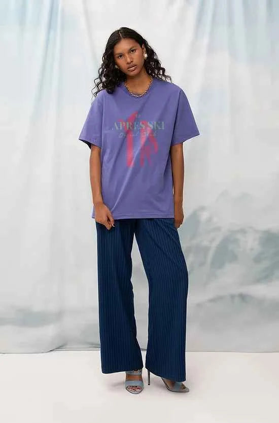 Wide-Leg Pleated Pants Blue Stripes
