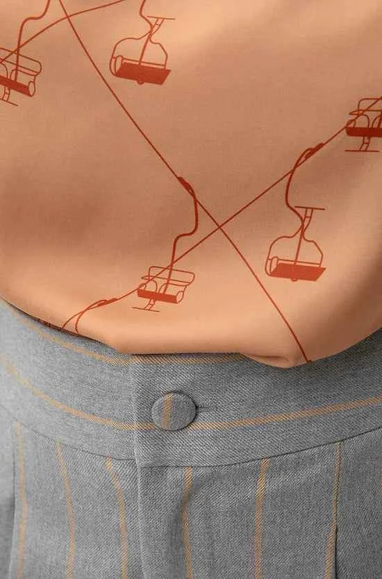 Wide-Leg Pleated Pants Gray Stripes