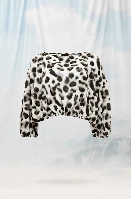 Knitted Cropped Top Leopard White