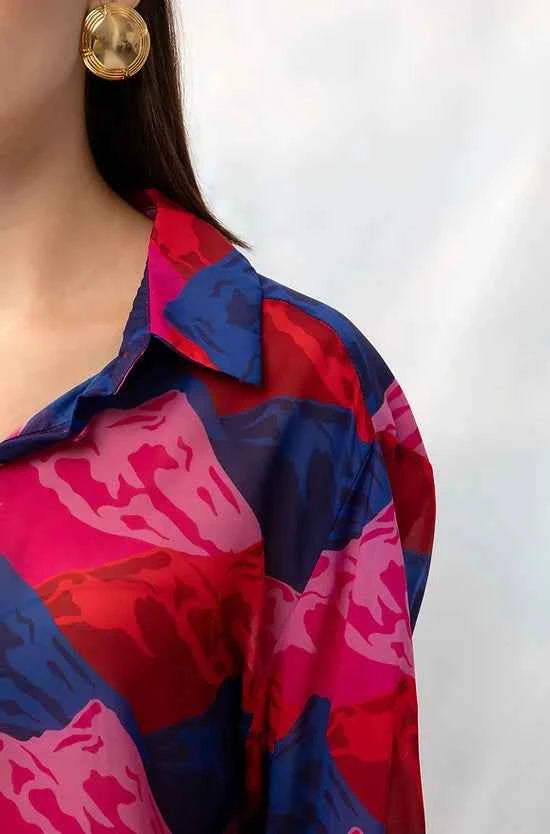 Long-Sleeve Chifon Shirt Mountains Red