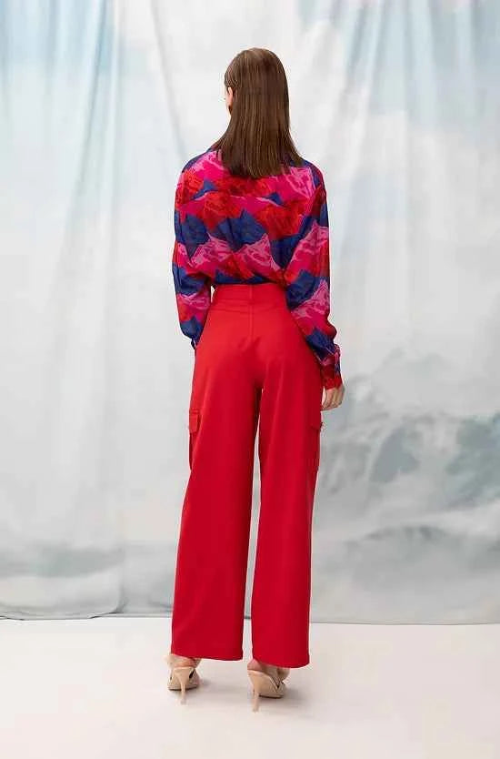 Long-Sleeve Chifon Shirt Mountains Red