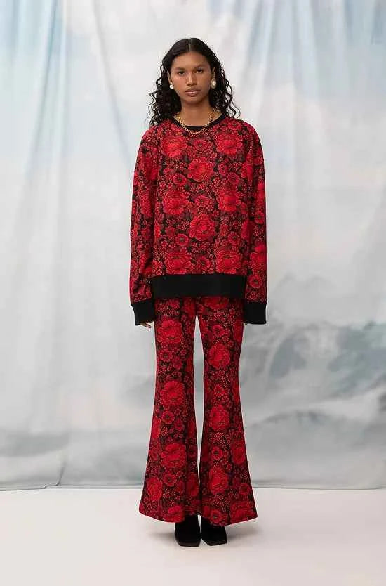Flared Pants Flowers Red