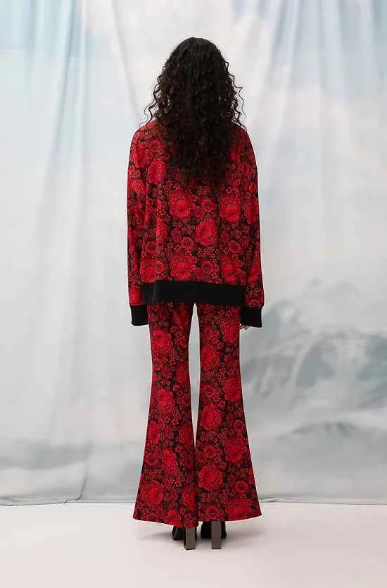 Flared Pants Flowers Red