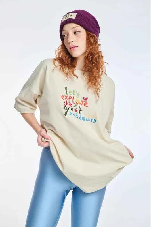 Short-Sleeve T-Shirt One color with embroidery l'ets explore