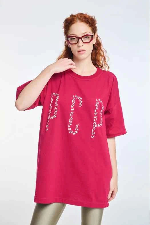 Short-Sleeve T-Shirt One color with Silk print Leopard