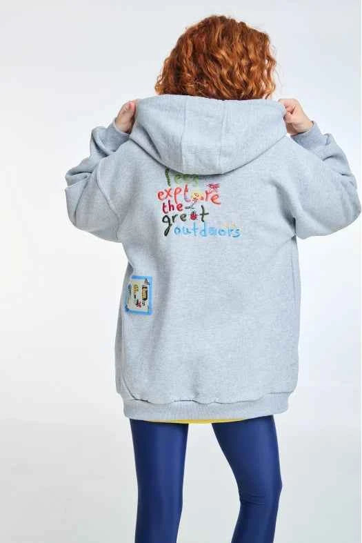 Zip Hoodie with Embroidery Let's Explore