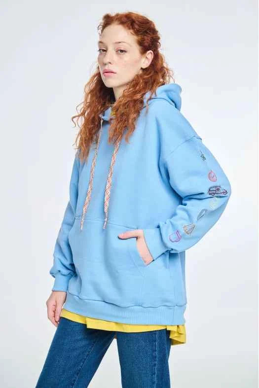 Hoodie with Embroidery and Silk print Off Road