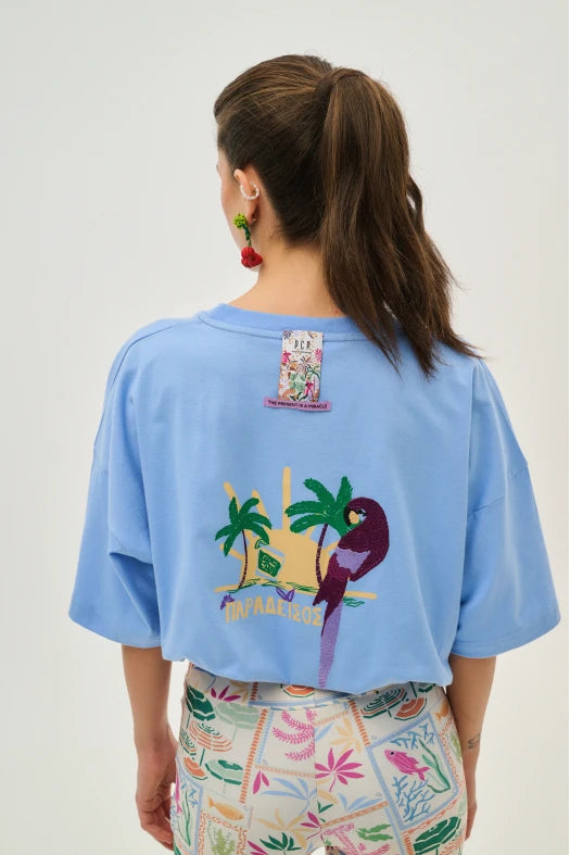 Γυναικειο κοντομανικο μπλουζακι με μεταξοτυπια - Paradise - Andreakou Concept Store