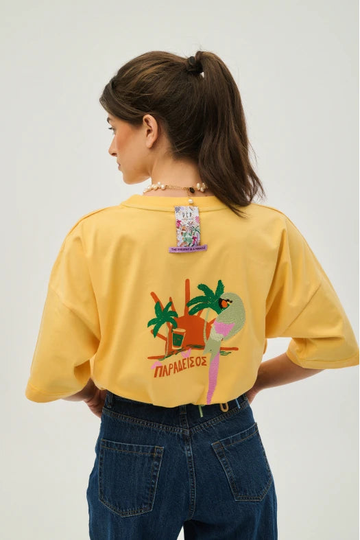 Γυναικειο κοντομανικο μπλουζακι με μεταξοτυπια - Paradise - Andreakou Concept Store