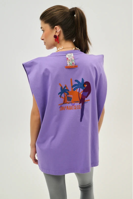 Γυναικειο αμανικο μπλουζακι με μεταξοτυπια - Paradise - Andreakou Concept Store