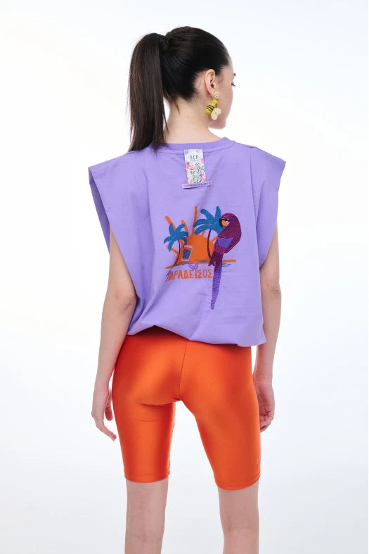 Γυναικειο αμανικο μπλουζακι με μεταξοτυπια - Paradise - Andreakou Concept Store