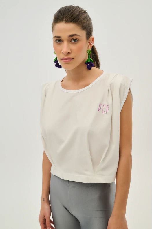 Γυναικειο κοντο μπλουζακι με κεντημα - Polly - Andreakou Concept Store