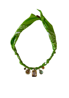 Badhnati Jewelry light green Colombiana necklace with rectangular rhinestone pendant and green teardrop charm