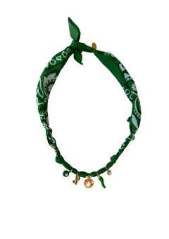 Badhnati Jewelry dark green Wild Desert fabric necklace with cactus medallion, green horn and eye charms