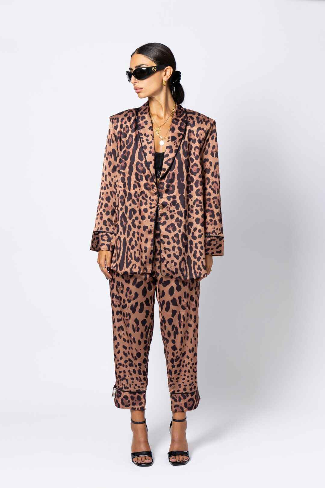 Leopard all over print satin jacket.