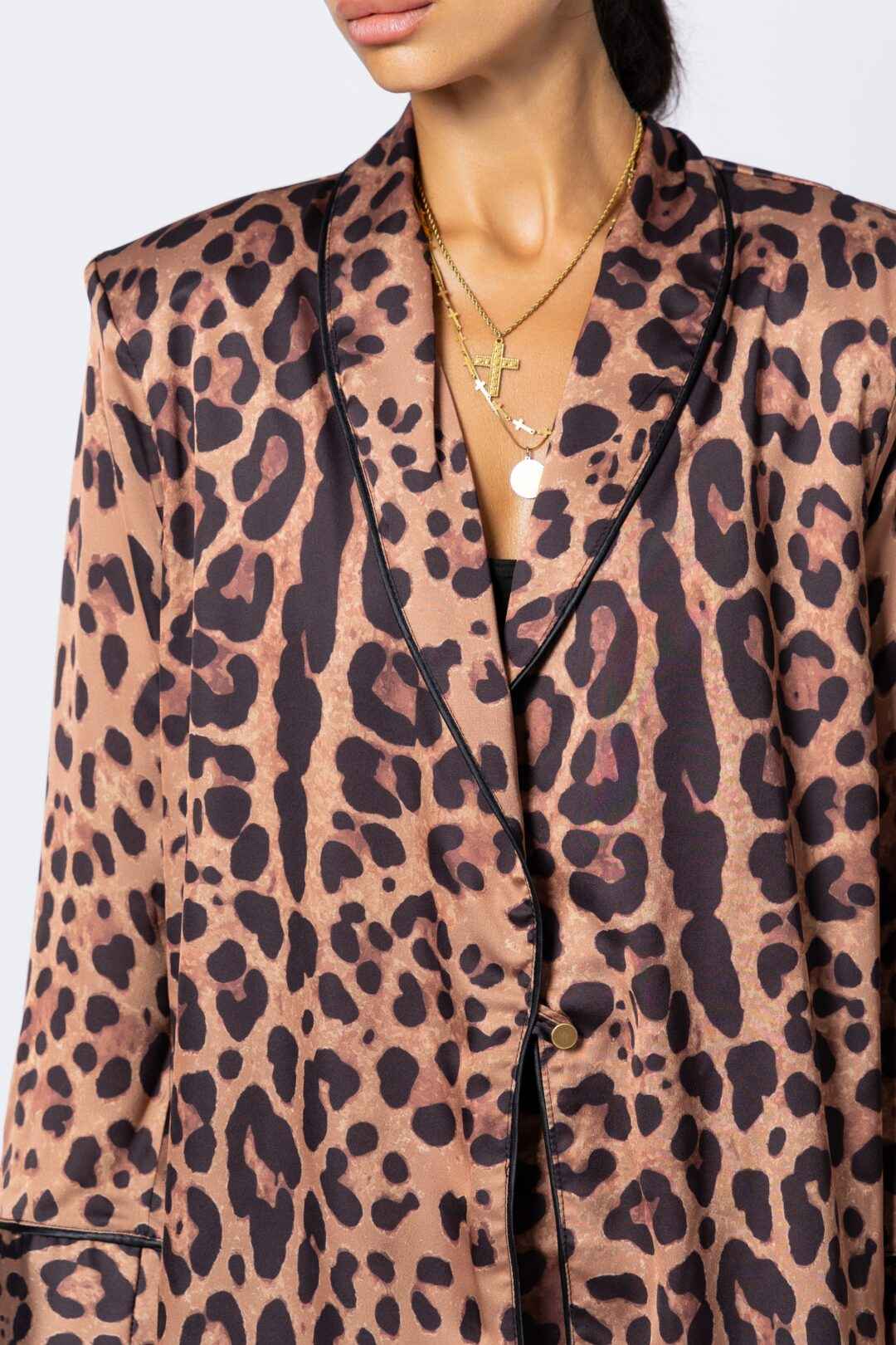 Leopard all over print satin jacket.