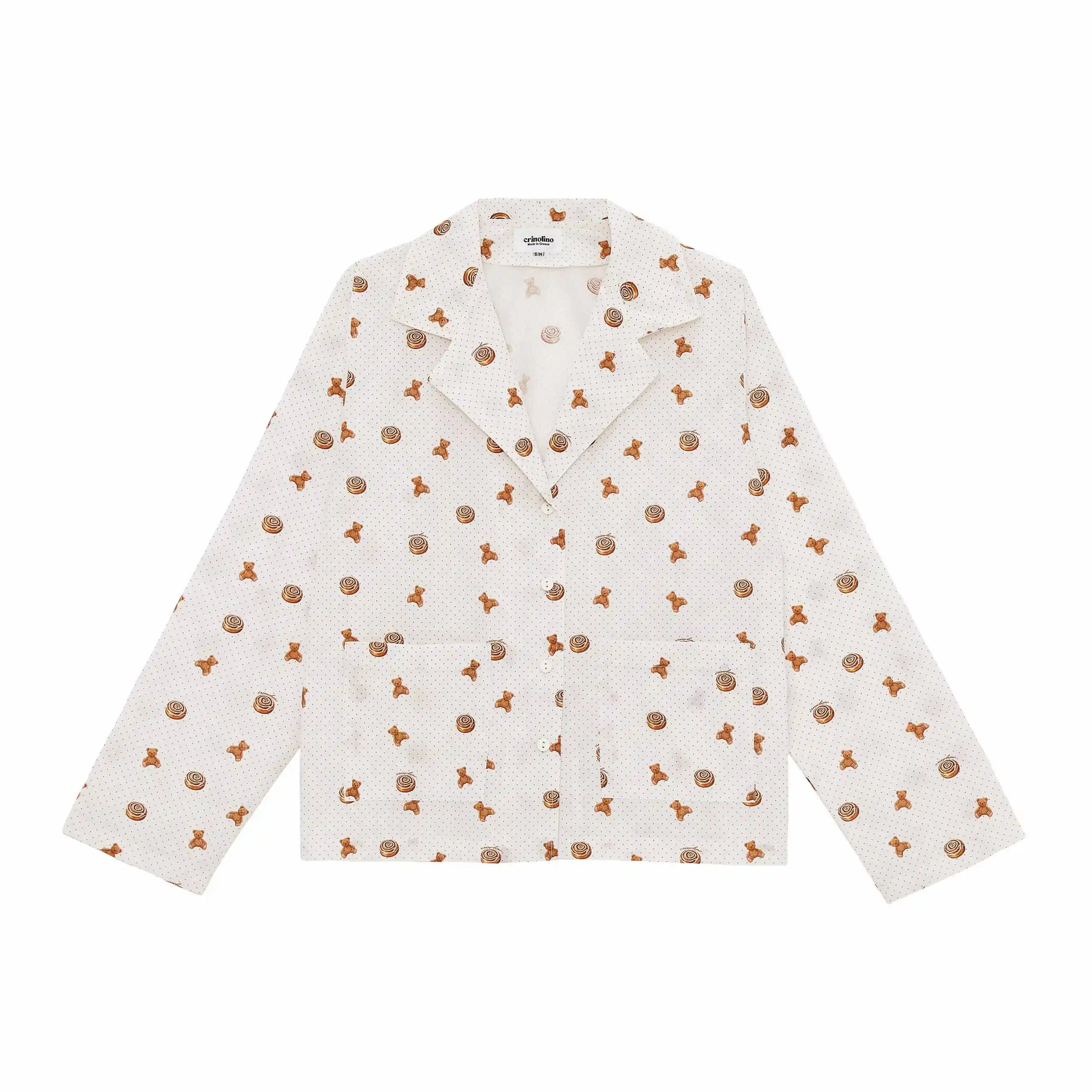 White shirt with brown pattern on a white background