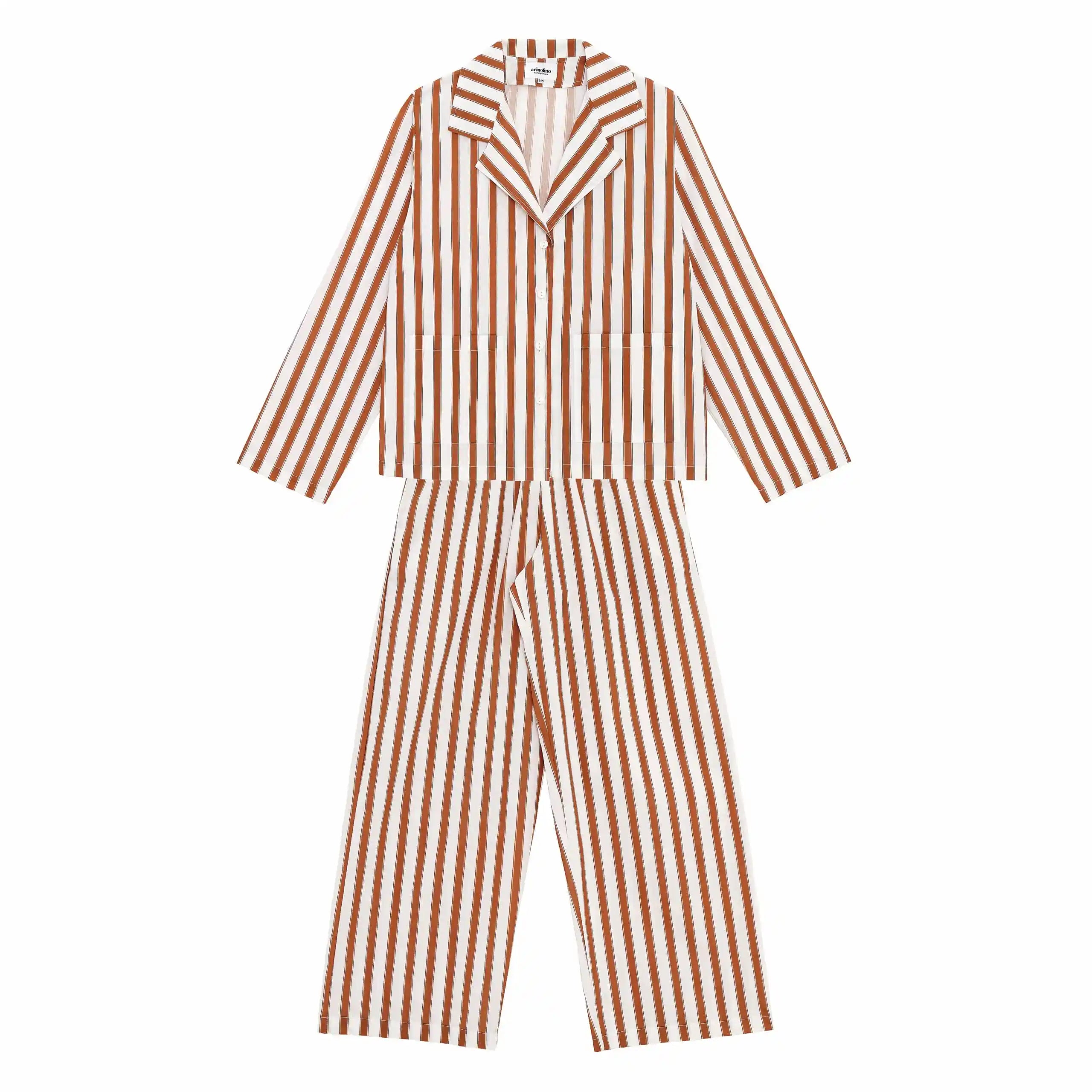 Striped pajama set on a white background