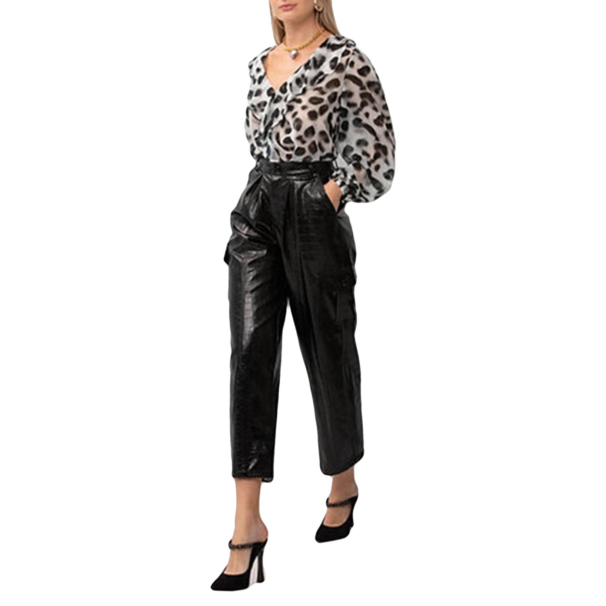 Vegan-Leather Cargo Pants Black - Andreakou Concept Store