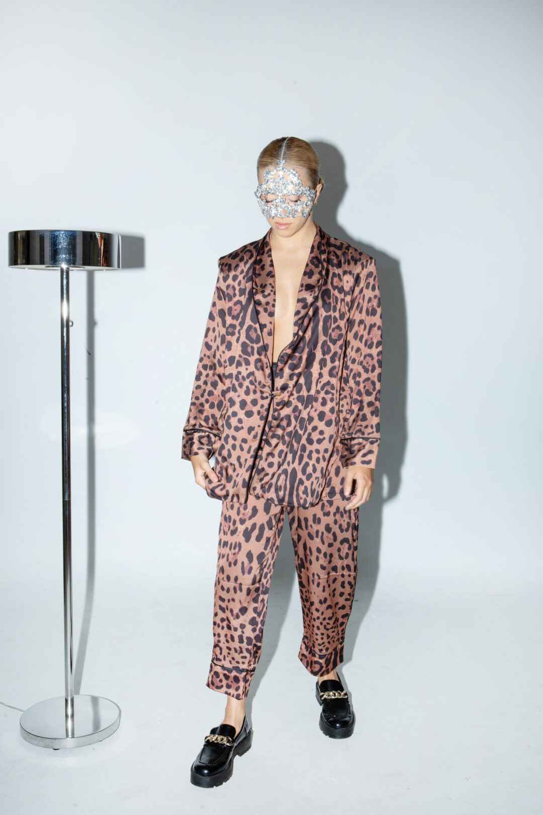 Leopard all over print satin jacket.