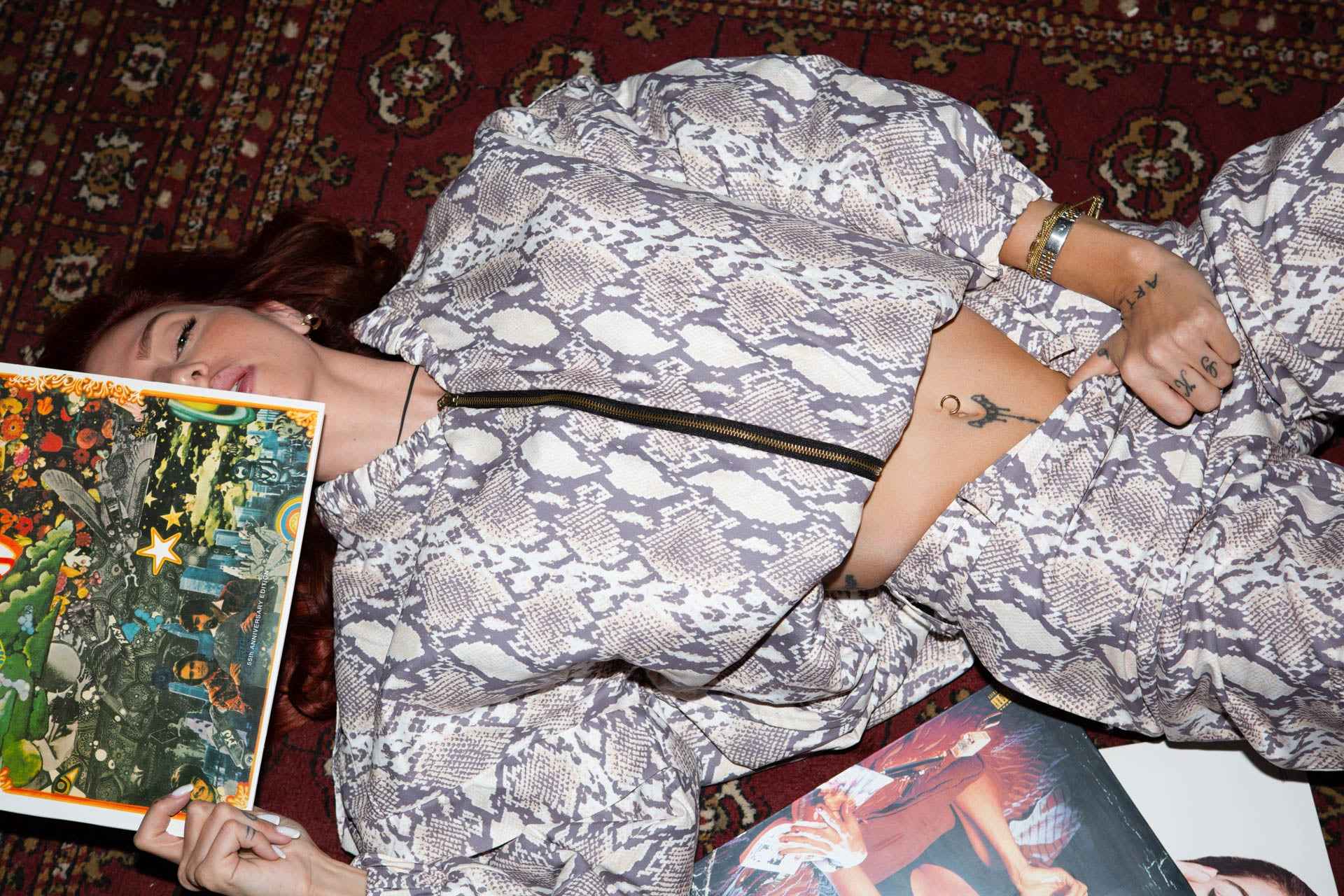 Bomber jacket all over snake print