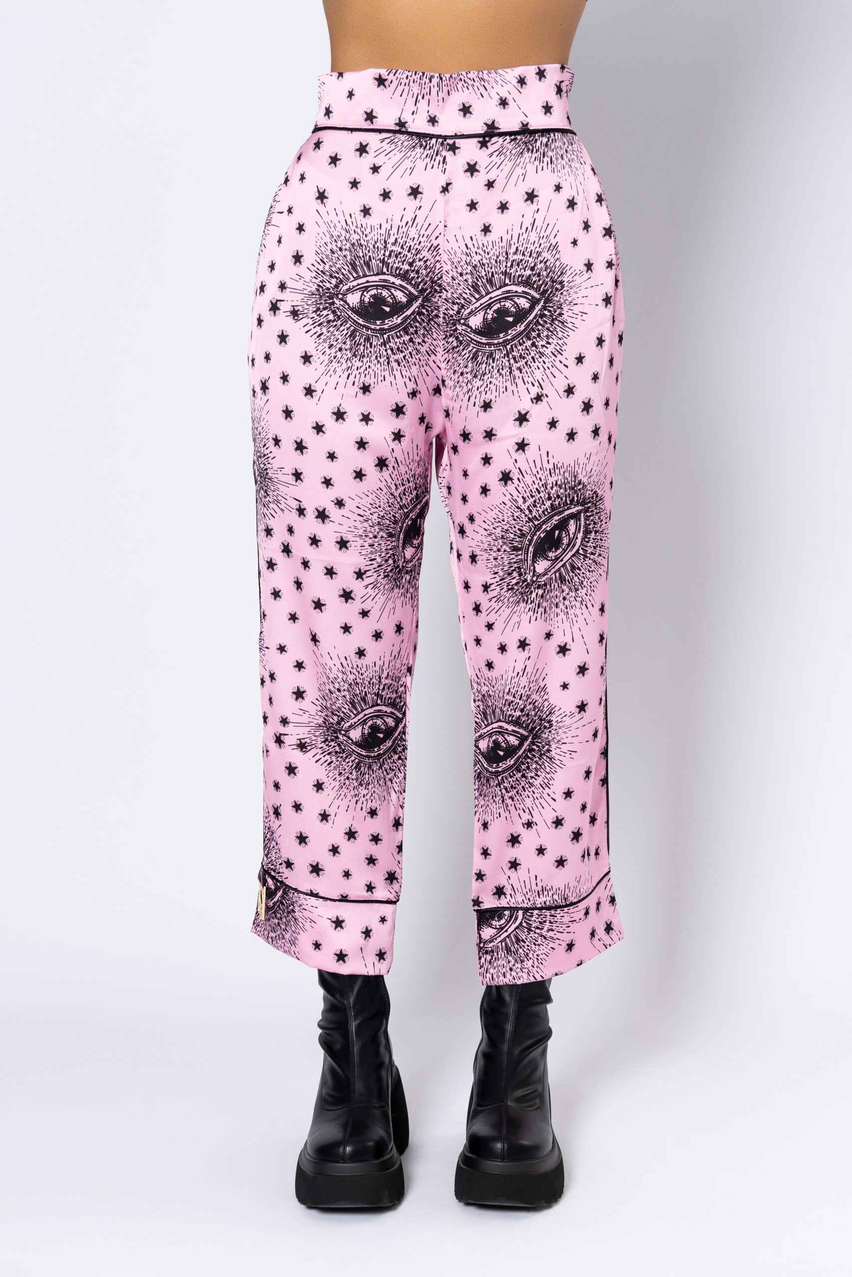 Satin ”Carrot” Light Pink & Black Eyes All Over Print Trouser