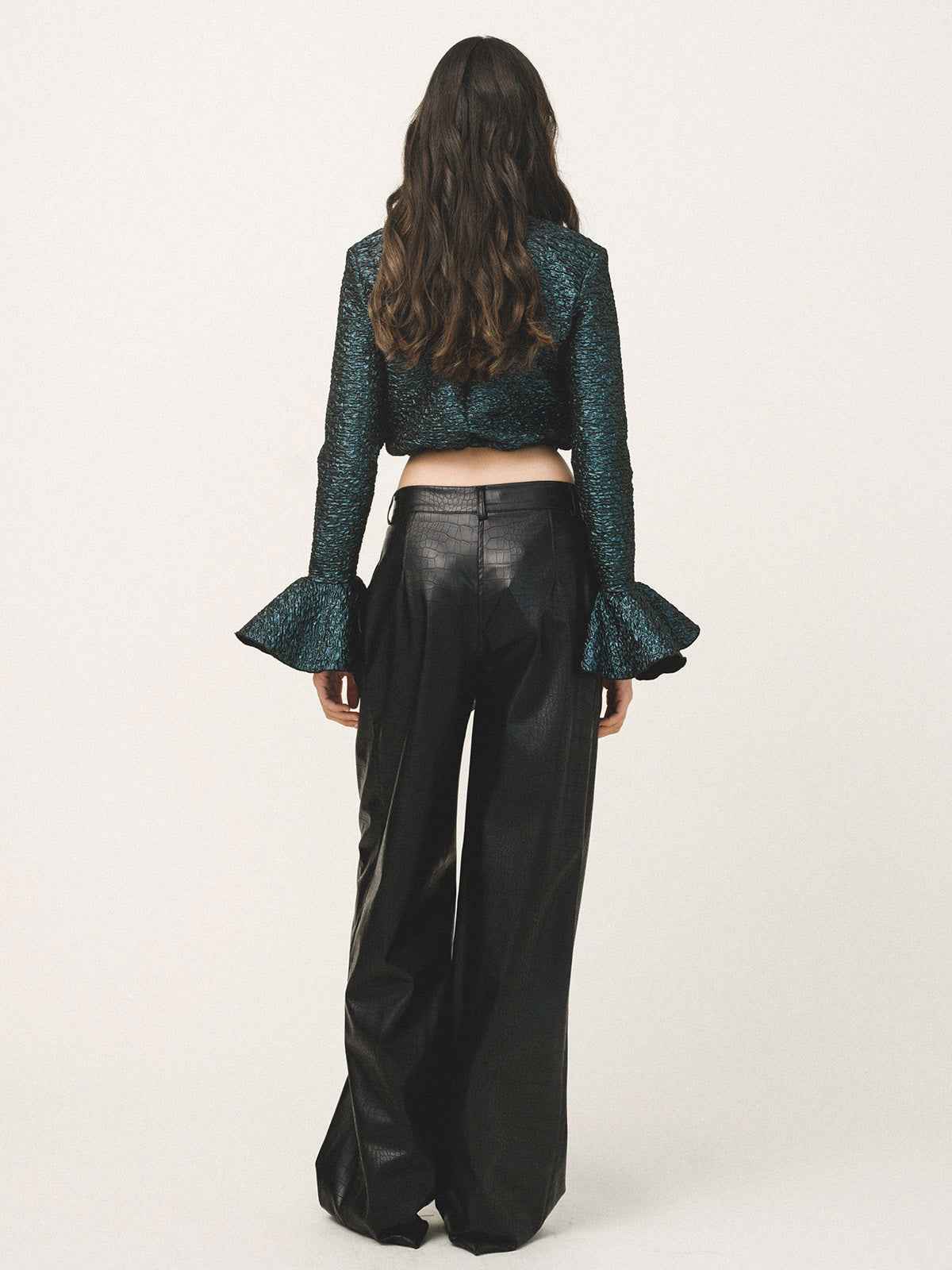 CELESTE Peplum Sleeve Crop Top