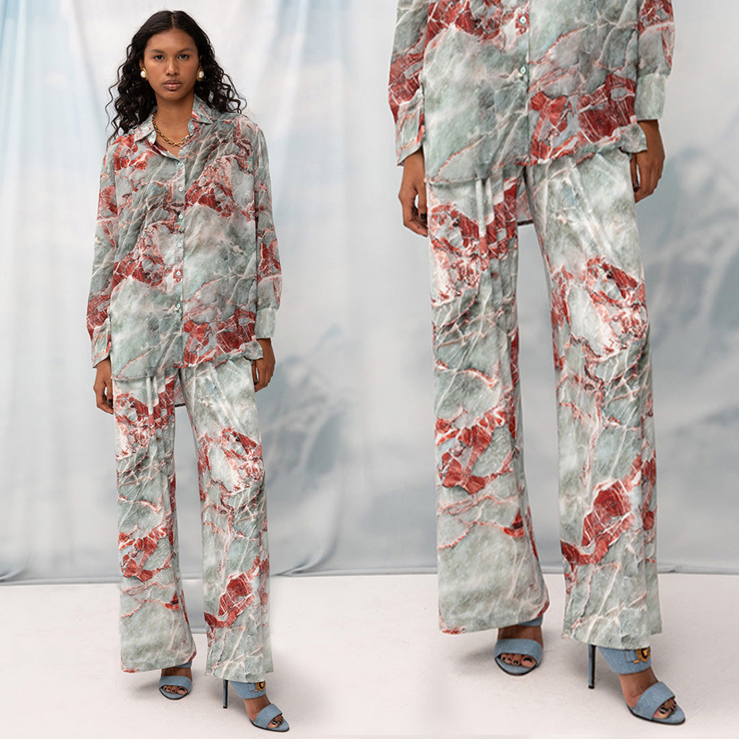 Velour Palazzo Pants Garland Marble - Andreakou Concept Store