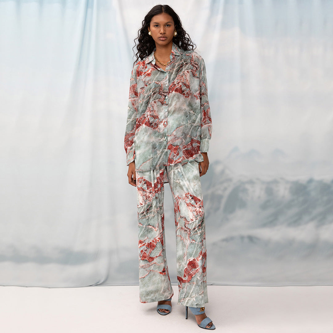 Velour Palazzo Pants Garland Marble - Andreakou Concept Store