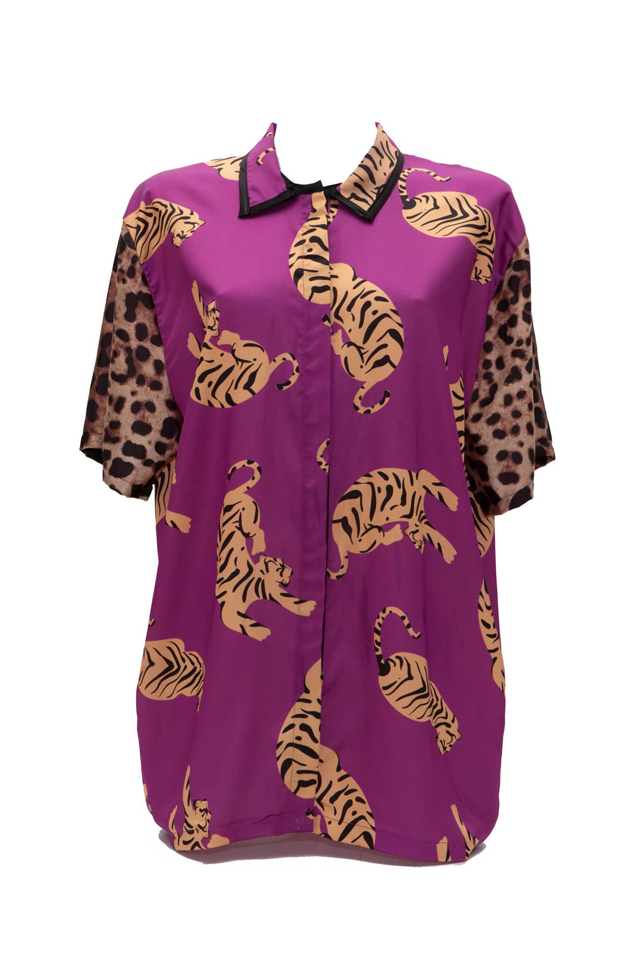 Πουκαμίσα σατέν print tiger magenta - Andreakou Concept Store