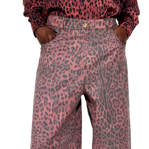 Leopard High Waist Straight Wide Jeans - Andreakou Concept Store