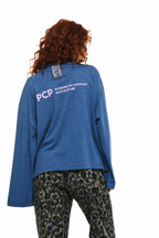 PCP Melange Nature Print Longsleeve T-Shirt blue colorway back view on white background