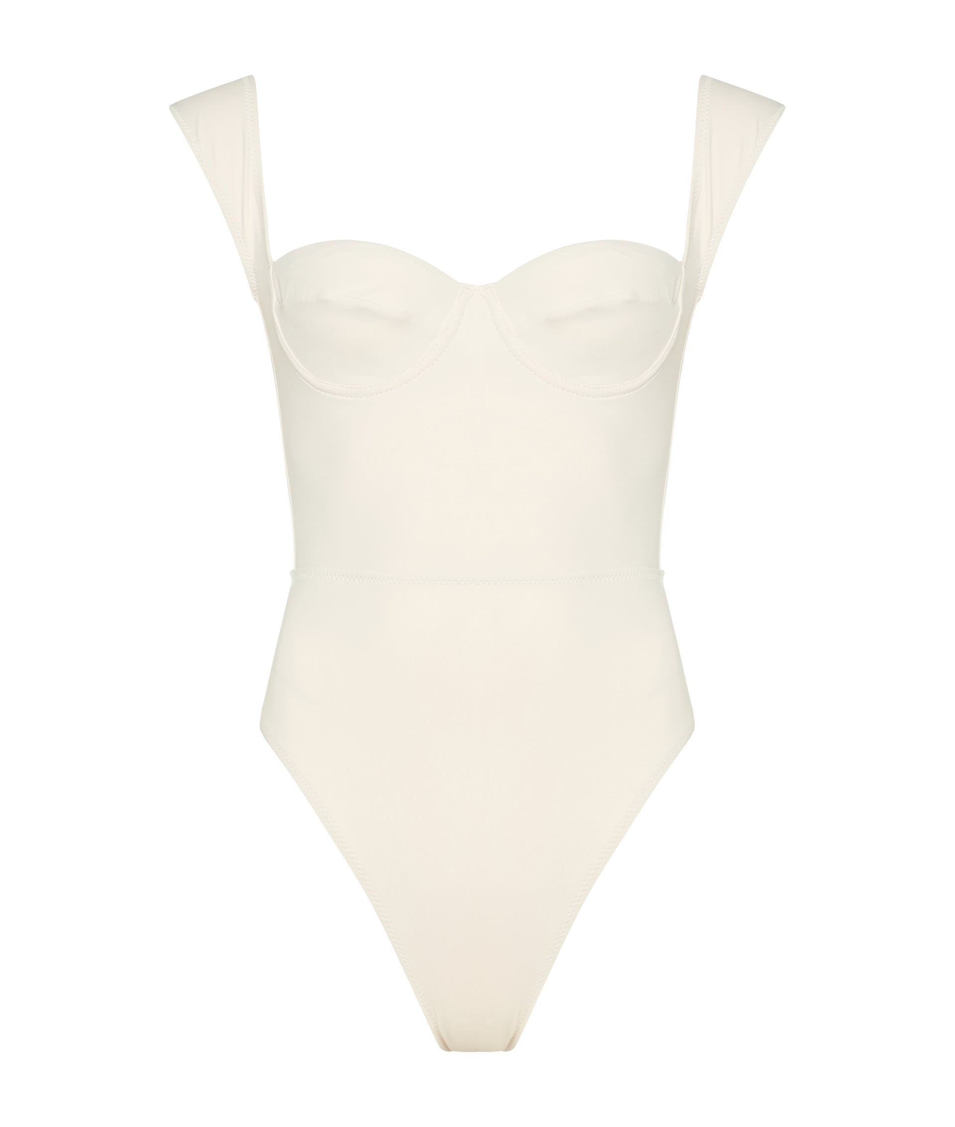 White swimsuit with thin straps on a white background