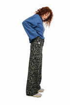 PCP Melange Nature Print Longsleeve T-Shirt blue colorway side view on white background