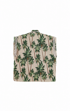 A sleeveless vest featuring a green palm tree pattern on a beige background, shown flat against a white background.
