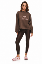PCP Melange Nature Print Longsleeve T-Shirt brown colorway front posed view on white background