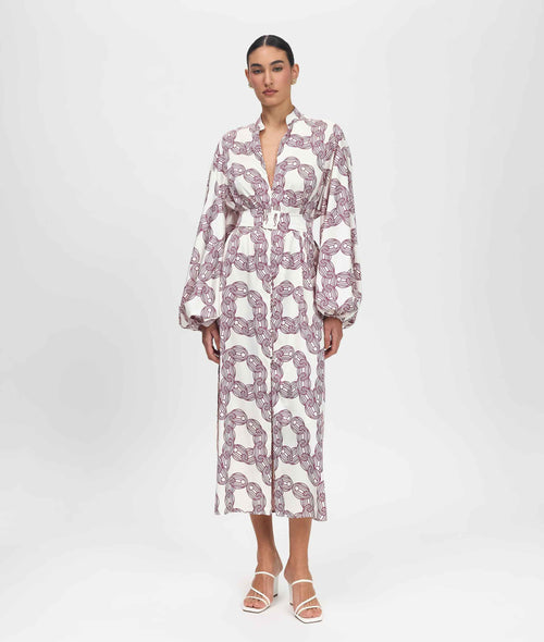 Stella Chain Shirt Dress – Balloon Sleeves & Matching Belt