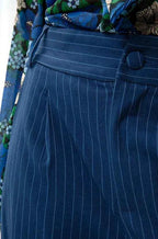 Wide-Leg Pleated Pants Blue Stripes