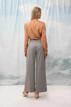 Wide-Leg Pleated Pants Gray Stripes