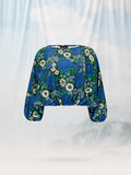 Knitted Cropped Top Flowers Blue - Andreakou Concept Store