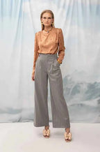 Wide-Leg Pleated Pants Gray Stripes