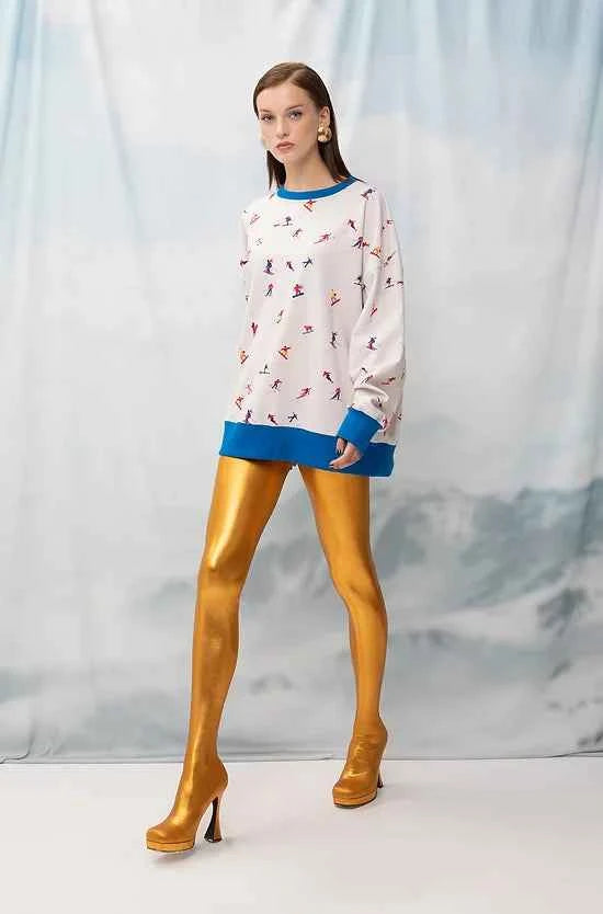 Oversized Printed Sweater Skiers
