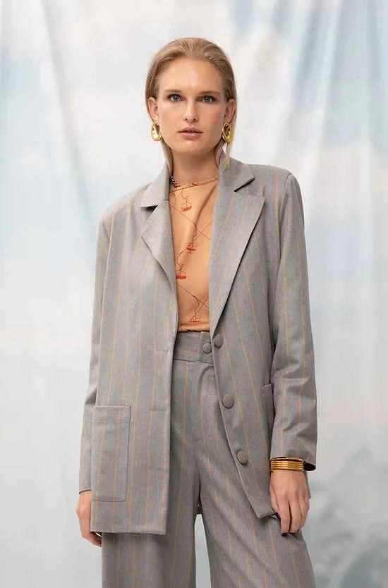 Oversized Blazer Gray Stripes