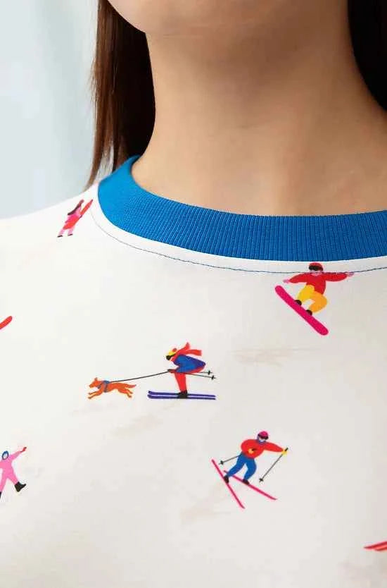 Oversized Printed Sweater Skiers