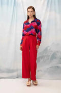Long-Sleeve Chifon Shirt Mountains Red
