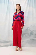 Long-Sleeve Chifon Shirt Mountains Red