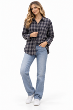 Women's Plaid Flannel Shirt in Navy & Grey
