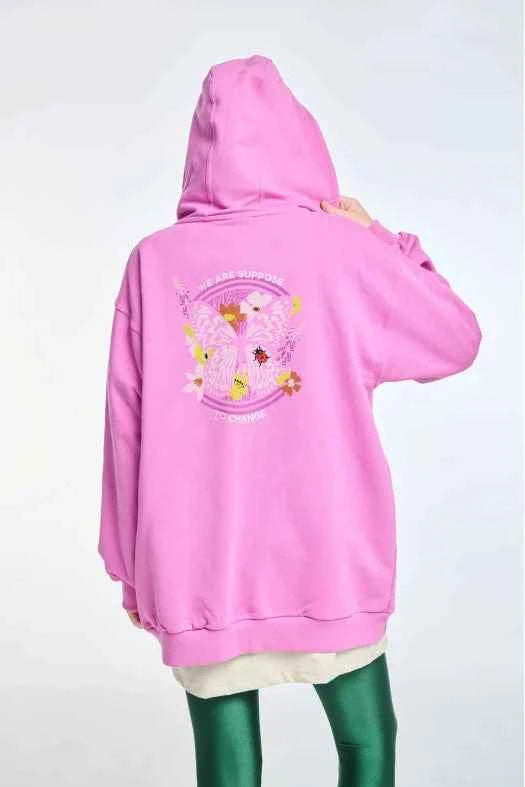 Zip Hoodie with Embroidery and Silk print Suppose to Change