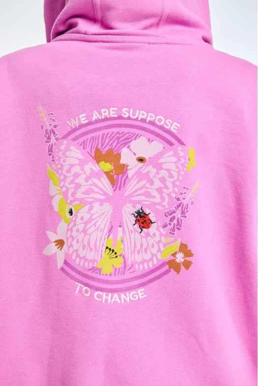 Zip Hoodie with Embroidery and Silk print Suppose to Change